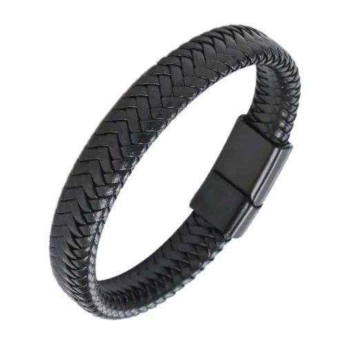 Zense - Bracelet Homme Cuir Tressé Noir Et Fermeture Magnétique Zb0393