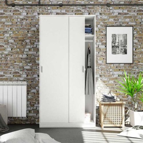 Armoire Coulissante 2 Portes Blanc - Rafa - L 100 X L 50 X H 200 Cm