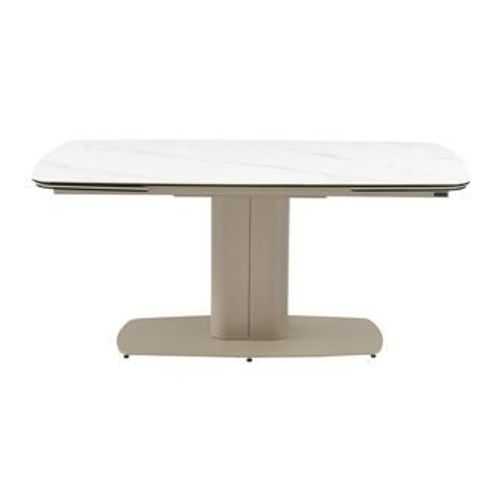 Table À Manger Extensible 6 À 10 Couverts En Céramique Et Métal - Effet Marbre Blanc Et Taupe - Carioula De Pascal Morabito