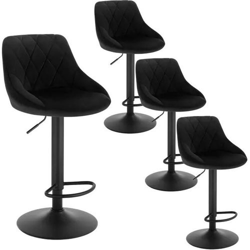 Lot De 4 Tabourets De Bar-Siège Bien Rembourré En Velours -Hauteur Réglable Pieds En Métal-Noir