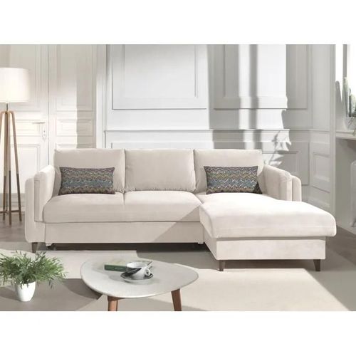 Canapé Angle Droit Convertible 4 Places Brooke En Velours Beige