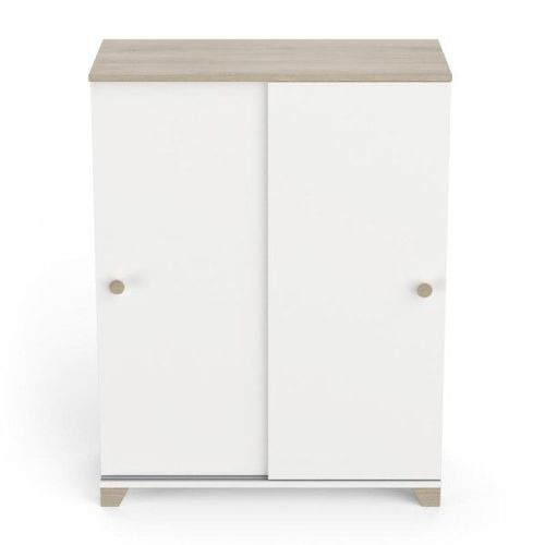 Buffet 2 Portes Coulissantes Blanc Mat/Chêne Clair - Zily - L 80 X L 35 X H 101 Cm
