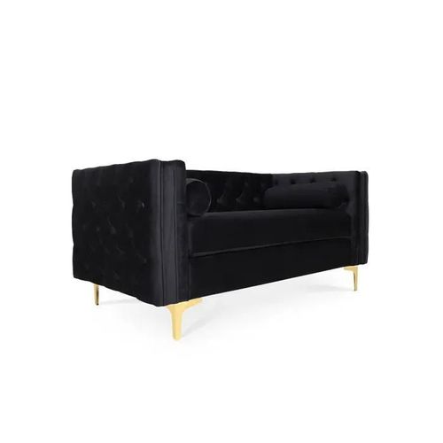 Canapé 2 Places Edward Velours Noir Pieds Doré