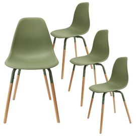 Lot De 4 Chaises Polypropylène Vert Et Bois - Fluk