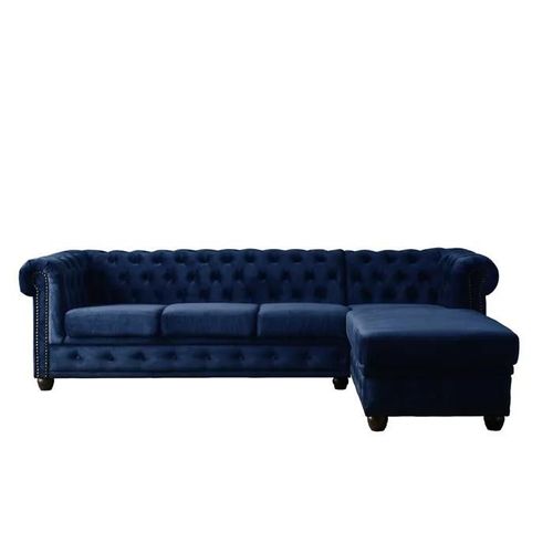 Canapé D'angle Chesterfield 4 Places En Velours Bleu Nuit - Marque Lisa Design