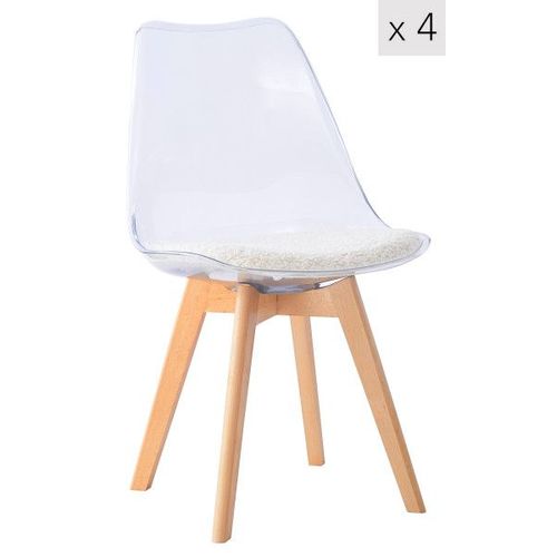 Lot De 4 Chaises Transparentes En Bois Et Bouclettes