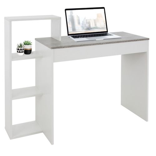 Bureau Avec Étagères Bureau Pc Blanc Avec Plateau Gris Ml-Design