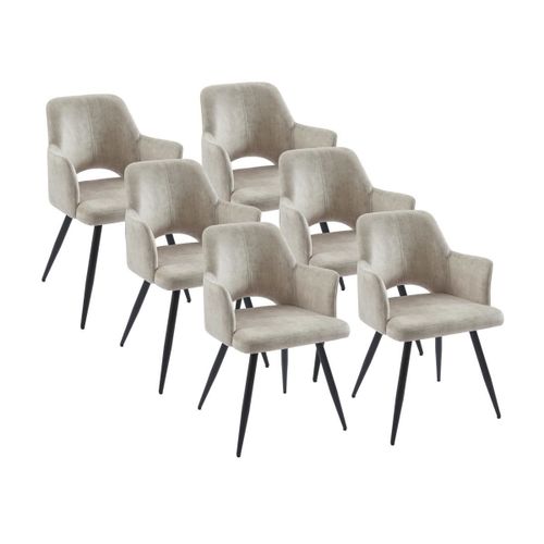 Lot De 6 Chaises Avec Accoudoirs En Tissu Et Métal Noir - Beige - Kadija