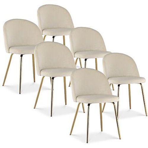 Lot De 6 Chaises Cecilia Velours Beige Pieds Or