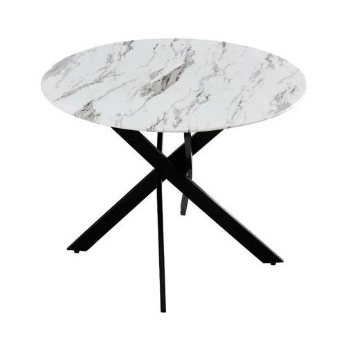 Table À Manger Ronde Jessica Black Verre Effet Marbré Blanc 100x75cm