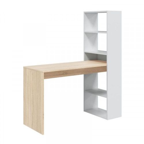 Bureau D'angles + 5 Niches Blanc/Chêne - Polux - L 120 X L 53 X H 144 Cm
