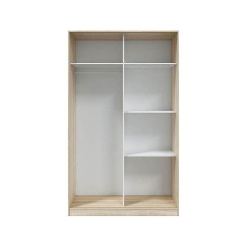 Armoire 2 Portes Coulissantes Blanc/Chêne - Sana - L 120 X L 50 X H 200 Cm