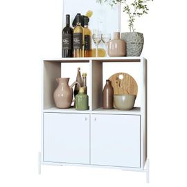 Meuble D'entrée - Brv - Buffet D'entrée 2 Portes 4 Niches Blanc L 75 Cm Sur Pieds Métal Ronds