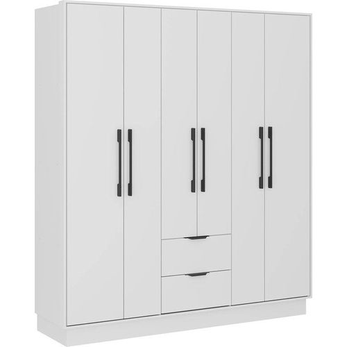 Armoire 6 Portes Et 2 Tiroirs - L162 Cm - Blanc - Feova