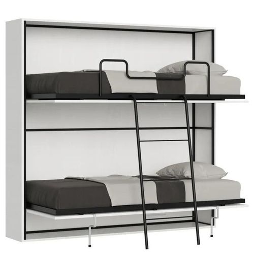Lit Escamotable Horizontal Superposé 2 Couchages 85 Kando Frêne Blanc