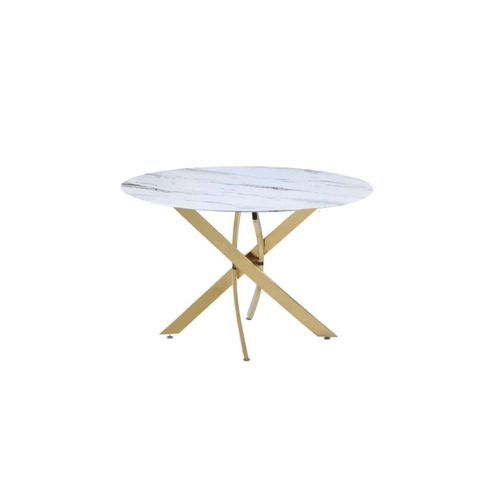 Table À Manger Ronde Jessica Gold Verre Effet Marbre Blanc Diamètre 100cm