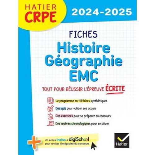 Hatier Crpe - Fiches D'histoire Géographie Emc - Epreuve Écrite 2024/2025