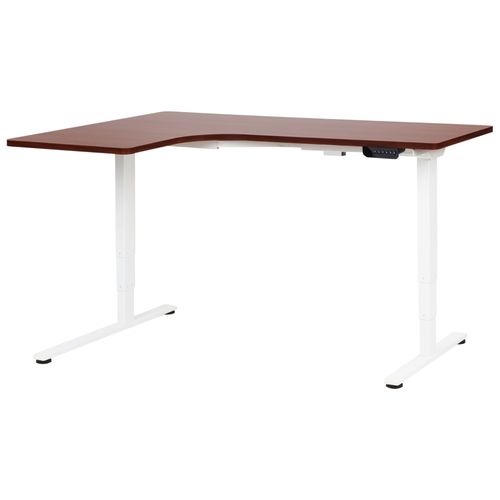 Bureau D'angle À Gauche Réglable Électriquement 160 X 59 Cm Blanc Et Marron Foncé Destines