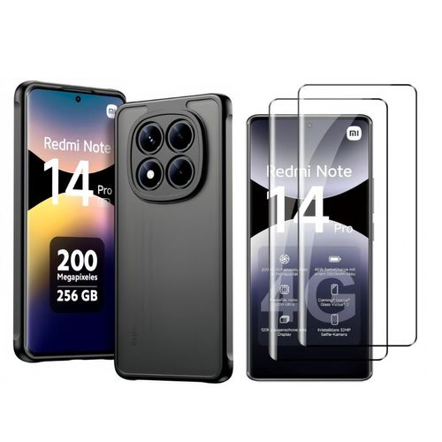 Coque Pour Xiaomi Redmi Note 14 Pro 5g Avec 2 Verre Trempé, Coque Arrière Antichoc Translucide Givrée Fine - Noir - Hqselection®
