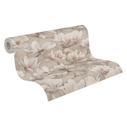 Papier peint floral Profhome 396101-GU papier peint intissé gaufré à chaud légèrement texturé avec des ornements floraux mat brun rose blanc 5,33 m2