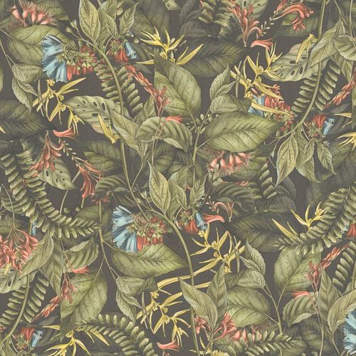Papier peint floral Profhome 394251-GU papier peint intissé gaufré à chaud légèrement texturé au design de jungle mat vert vert-foncé rouge jaune 5,33 m2