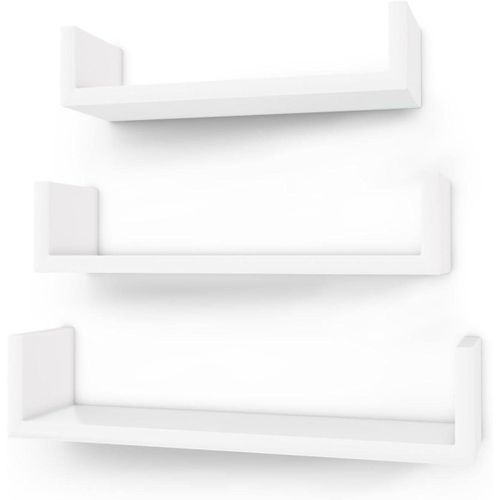 Lot De 3 Étagères Flottantes Blanches ¿ Rangement Mural Moderne En U Pour La Décoration Intérieure, Installation Facile, Design Durable