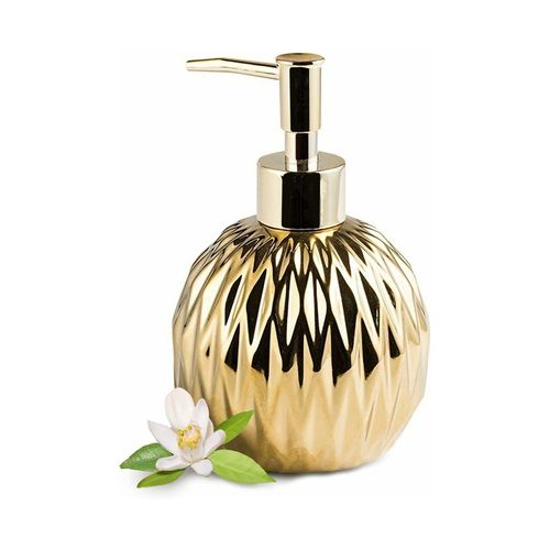 Distributeur de savon liquide élégant en céramique dorée ¿ Style campagnard moderne pour salle de bain, cuisine et décoration d'hôtel