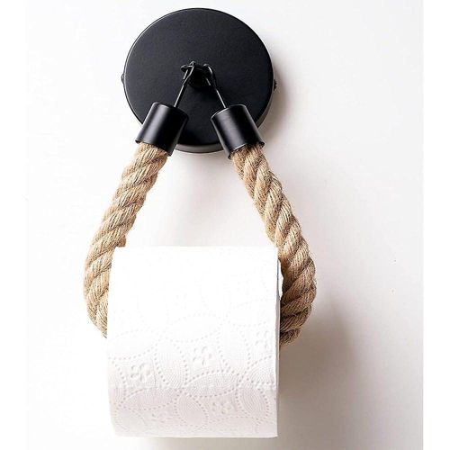 Porte-rouleau de papier toilette et porte-serviettes de style industriel - Sans perçage, design vintage en coton et lin pour la décoration de la salle de bain
