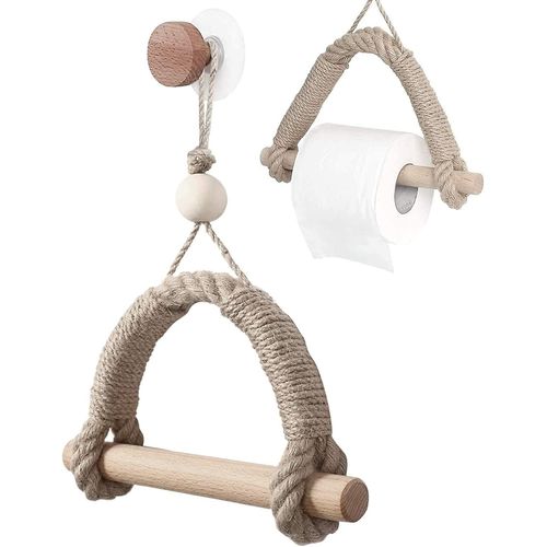 Porte-rouleau de papier toilette industriel vintage - Sans perçage, coton et lin, décoration de salle de bain multifonctionnelle, kaki