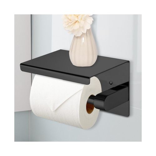Porte-papier toilette élégant en acier inoxydable noir avec rangement multifonction pour salle de bain et chambre