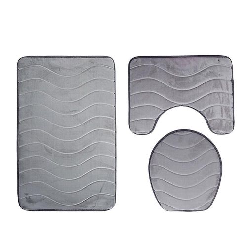Ensemble de tapis de salle de bain élégant gris 3 pièces - Tapis de toilette doux, absorbants et antidérapants avec motif en relief