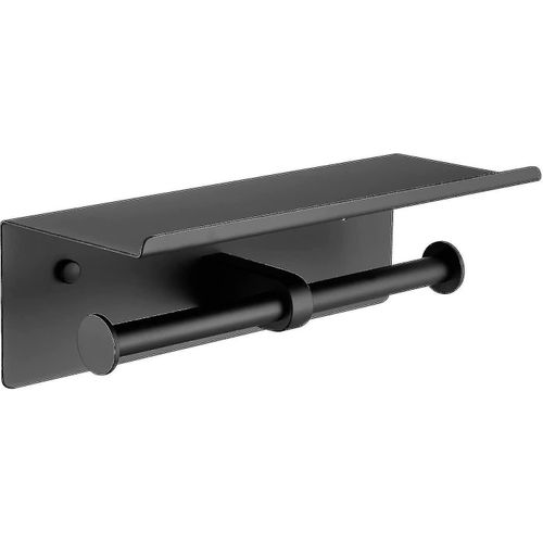 Porte-papier toilette mural en acier inoxydable noir élégant pour 2 rouleaux avec double étagère