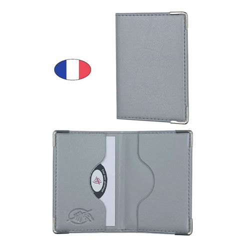 Etui anti-piratage 2 cartes bancaire - Gris argent - simili cuir - Fabriqué en France - Porte CB anti RFID
