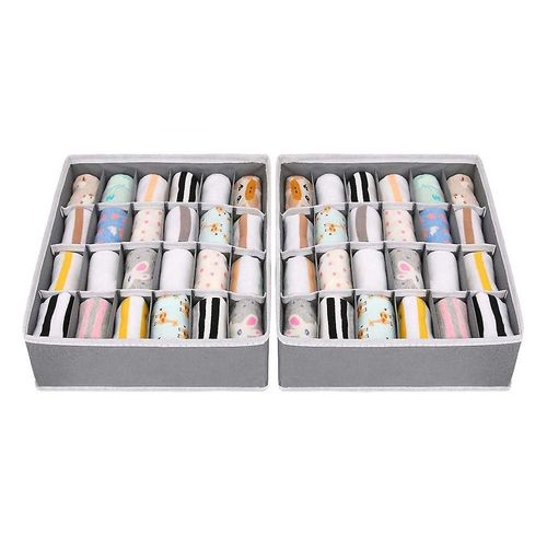 Lot de 2 boîtes de rangement pliables pour sous-vêtements avec 24 compartiments - Pour ranger chaussettes, soutiens-gorge et accessoires - Beige/Gris