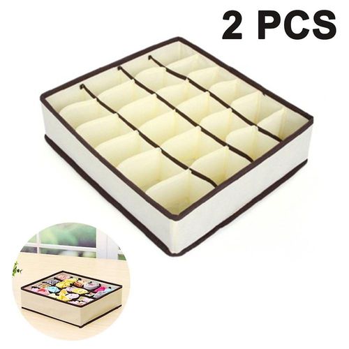 Lot de 2 boîtes de rangement pliables pour sous-vêtements avec 24 compartiments - Pour ranger chaussettes, soutiens-gorge et accessoires - Beige/Gris