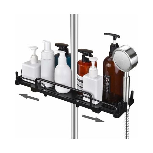 Étagère de douche télescopique sans perçage 32-48 cm - Organiseur de salle de bain compact avec crochets et siège de douche