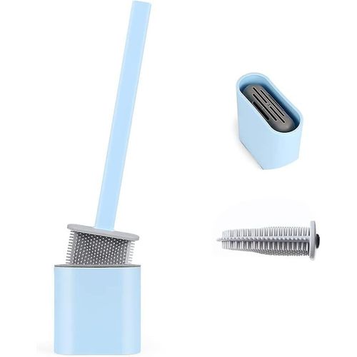 Brosse WC en silicone avec support hygiénique ¿ Flexible, durable, facile à installer, idéale pour toutes les surfaces ¿ Bleu ciel