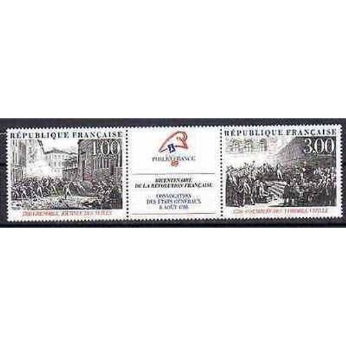 Bicentenaire De La Révolution Philexfrance89 Exposition Philatélique Mondiale À Paris : Assemblée De Vizille Et Journée Des Tuiles Grenoble Triptyque 2538a Année 1988 N° 2537 2538 Yt Luxe