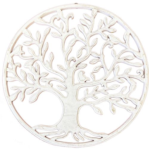 Décoration murale Arbre de Vie en bois blanc patiné  30 cm