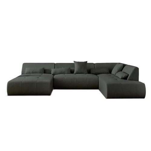 Onyx - Canapé Panoramique D'angle Droit 7 Places - En Tissu - Gris Foncé