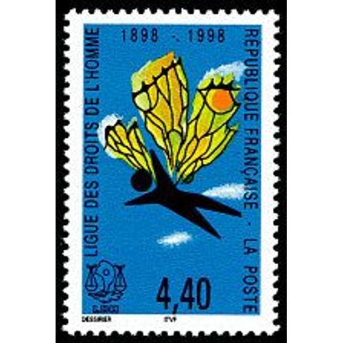 Centenaire De La Ligue Des Droits De L'Homme : Papillon Stylisé Année 1998 N° 3149 Yvert Et Tellier Luxe