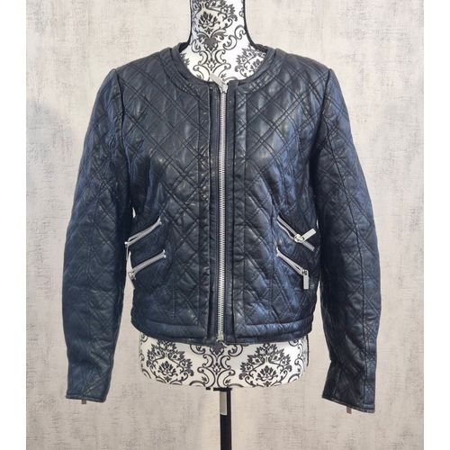Veste En Cuir Noir Matelassé Mango Taille L 40