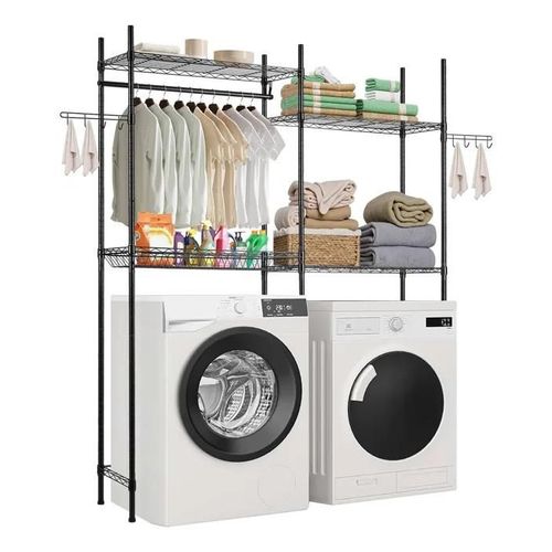Étagère De Salle De Bain Wc-Vevor-Meuble Machine À Laver-4 Niveaux-Avec Tringle Et Crochets-Pour Buanderie, Salle De Bain, Noir