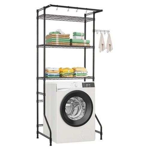 Étagère De Salle De Bain Wc-Vevor-Meuble Machine À Laver-3 Niveaux-Avec Tringle Et Crochets-Pour Buanderie, Salle De Bain, Noir
