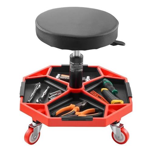Tabouret D'atelier Mobile-Vevor-Tabouret De Mécanicien Sur Roulettes-Charge 136 Kg, Hauteur Réglable-Avec Plateaux À Outils
