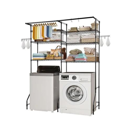 Étagère De Salle De Bain Wc-Vevor-Meuble Machine À Laver-6 Niveaux-Avec Tringle Et Crochets-Pour Buanderie, Salle De Bain, Noir