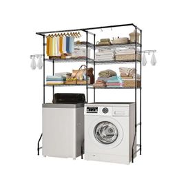 Étagère De Salle De Bain Wc-Vevor-Meuble Machine À Laver-6 Niveaux-Avec Tringle Et Crochets-Pour Buanderie, Salle De Bain, Noir