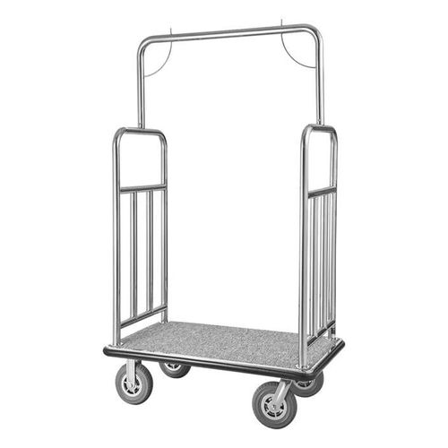 Chariot à Bagages Hôtel-VEVOR-544 kg-Chariot à Plate-forme de Concierge, Finition Inox Brossé-avec Moquette Grise
