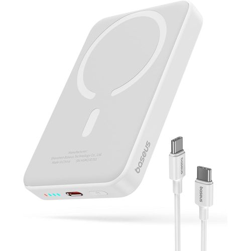Batterie Externe Magnétique 10000mah, Magsafe Power Bank Sans Fil, Magsafe Batterie Pour Iphone 15/14/13/12, Pd 20w Mini Power Bank Usb-C, Charge Rapide, Blanche
