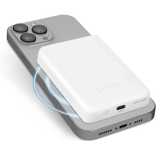 Power Bank Batterie 5000 Mah, Compatible Avec Magsafe, Charge Sans Fil, Port Usb-C, Led De Statut, Universelle Pour Iphone, Samsung, Xiaomi, Oppo, Blanc.